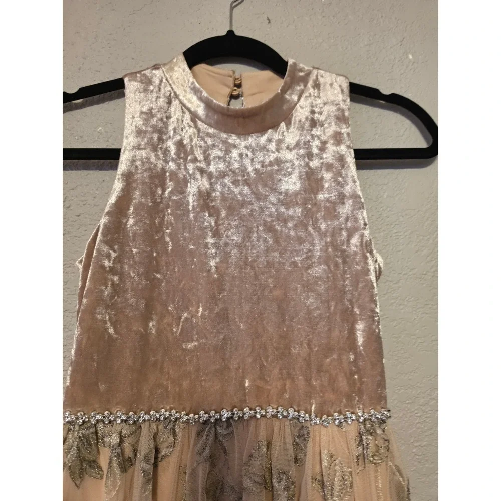 Speechless Girls Champagne Velvet & Floral Tulle High-Low Formal Dress Size 14